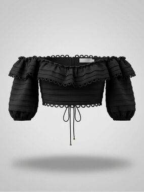 Zimmermann Black Linen Off-Shoulder Cropped Top 0P